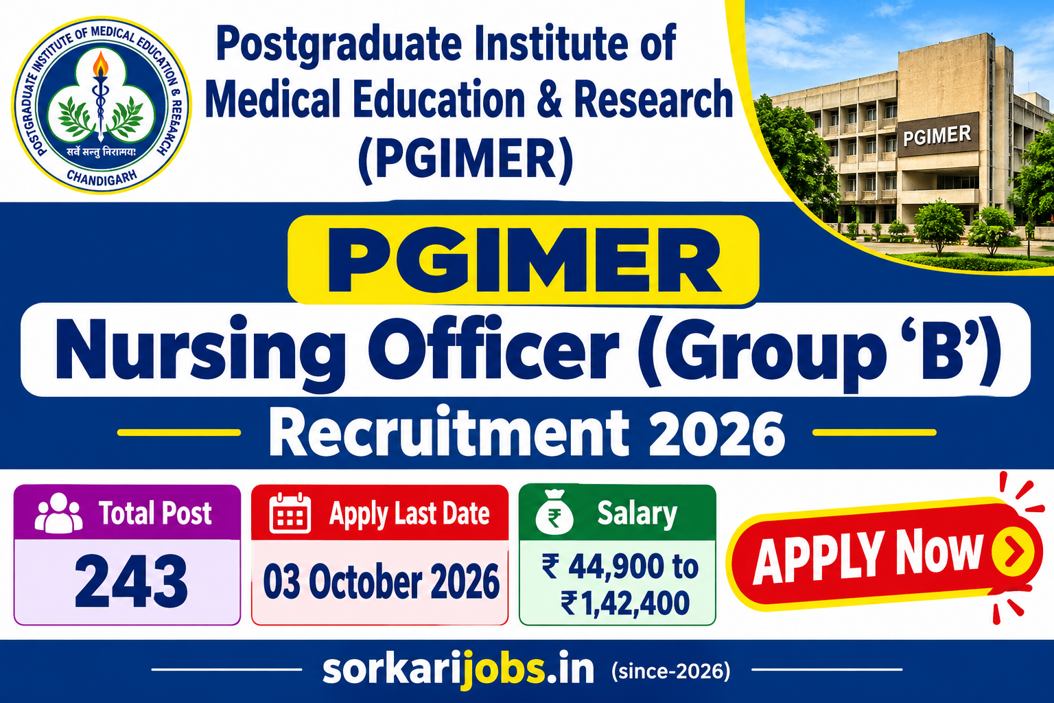PGIMER Nursing Officer Recruitment 2026