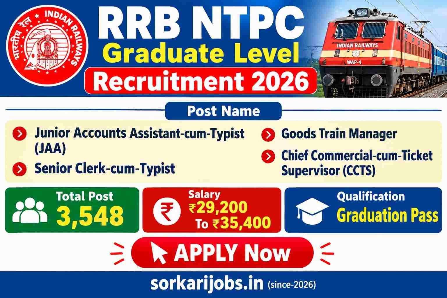 RRB NTPC Graduate Level Recruitment 2026