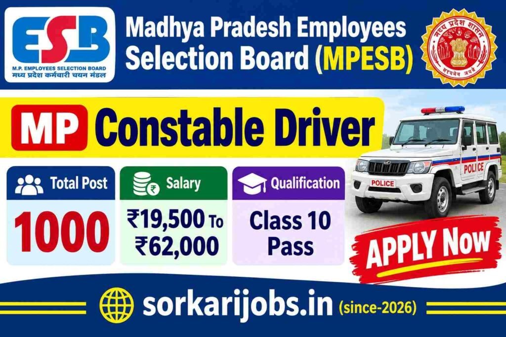 MPESB MP Police Constable Driver Recruitment 2026